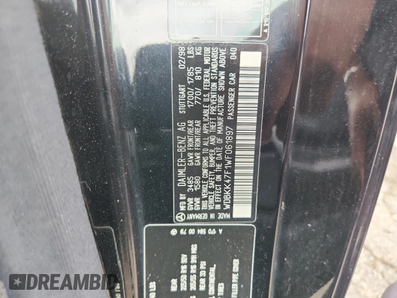 1998 Mercedes-Benz SLK 230/320 с VIN WDBKK47F1WF061897, выставлен на аукционе Copart как лот 60979075 с пробегом 66 539 миль миль и Чистый • Clean title. История ставок и продаж доступна на DreamBid. Изображение 12.