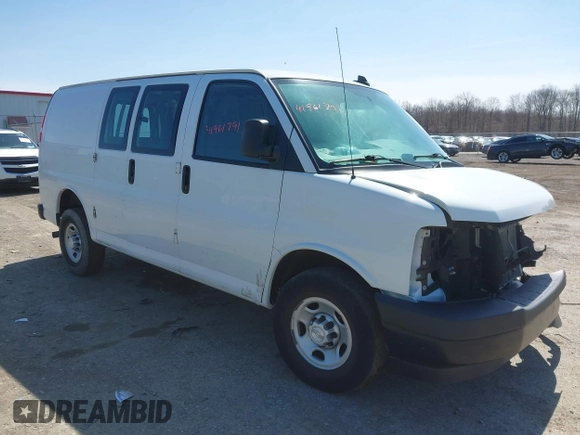 2019 Chevrolet Express Cargo Van with VIN 1GCWGAFG7K1196113, listed as a IAAI auction lot 41961791 with 80,015 mi miles. Bid and sale history available at carsss.com. Image 1.