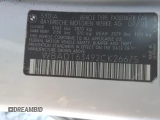 2002 BMW 5 Series 530iA with VIN WBADT63492CK26675, listed as a Copart auction lot 76771494 with 204,276 mi miles and Salvage Title. Bid and sale history available at carsss.com. Image 14.