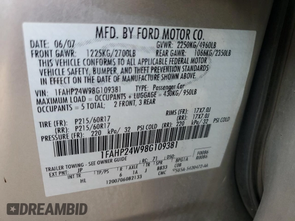 2008 Ford Taurus SEL with VIN 1FAHP24W98G109381, listed as a Copart auction lot 85306414 with 132,774 mi miles and Salvage Title. Bid and sale history available at carsss.com. Image 14.