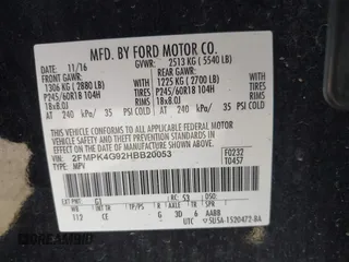2017 Ford Edge SE with VIN 2FMPK4G92HBB20053, listed as a IAAI auction lot 42044519 with 90,617 mi miles and . Bid and sale history available at DreamBid. Image 9.
