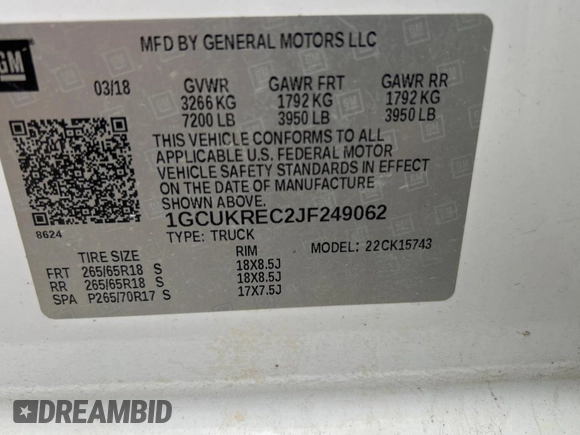 2018 Chevrolet Silverado 1500 LT with VIN 1GCUKREC2JF249062, listed as a Copart auction lot 47498315 with 129,645 mi miles and Clean Title. Bid and sale history available at DreamBid. Image 10.