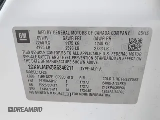 2016 GMC Terrain SLE with VIN 2GKALMEK5G6346211, listed as a IAAI auction lot 41260113 with 28,229 mi miles and . Bid and sale history available at carsss.com. Image 9.