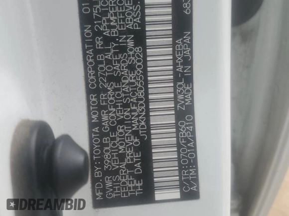 2013 Toyota Prius One with VIN JTDKN3DU8D5590028, listed as a Copart auction lot 50984515 with 141,281 mi miles and Salvage Title. Bid and sale history available at DreamBid. Image 12.