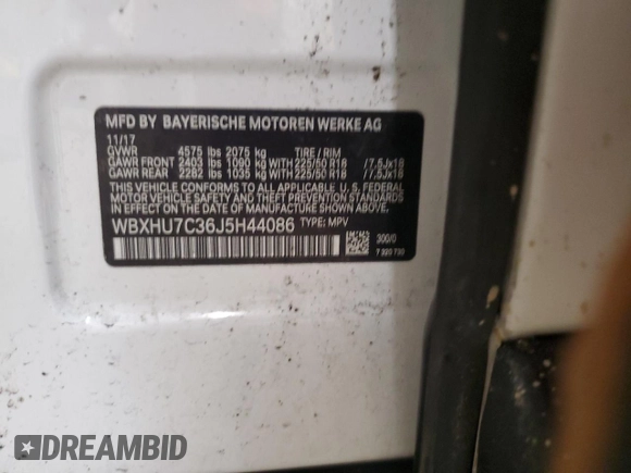 2018 BMW X1 sDrive28i with VIN WBXHU7C36J5H44086, listed as a Copart auction lot 47807655 with 131,306 mi miles and Salvage Title. Bid and sale history available at carsss.com. Image 14.