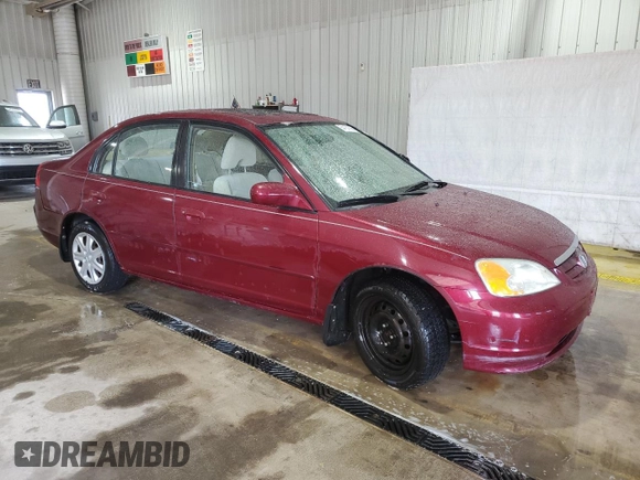 2003 Honda Civic EX with VIN 2HGES26783H587405, listed as a Copart auction lot 54131895 with 180,719 mi miles and Salvage Title. Bid and sale history available at carsss.com. Image 4.