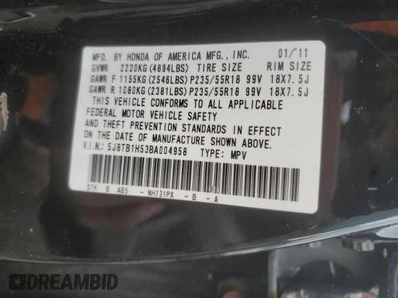 2011 Acura RDX Technology with VIN 5J8TB1H53BA004958, listed as a Copart auction lot 50950555 with 247,326 mi miles and Clean title. Bid and sale history available at DreamBid. Image 13.