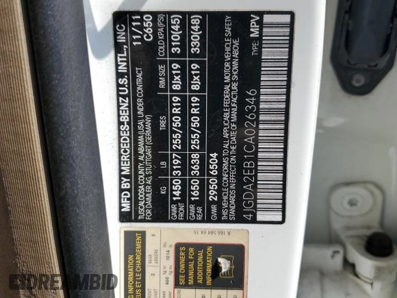 2012 Mercedes-Benz M 350 with VIN 4JGDA2EB1CA026346, listed as a Copart auction lot 54431235 with 170,187 mi miles and Clean Title. Bid and sale history available at DreamBid. Image 13.