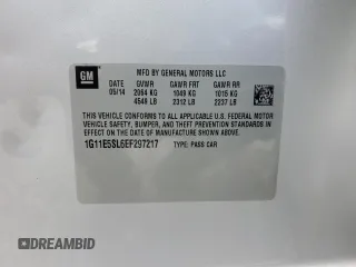 2014 Chevrolet Malibu LT with VIN 1G11E5SL6EF297217, listed as a Copart auction lot 55396185 with 144,671 mi miles and Salvage Title. Bid and sale history available at DreamBid. Image 13.
