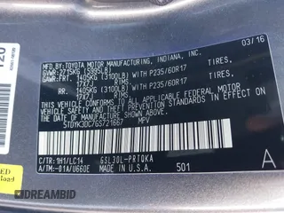 2016 Toyota Sienna XLE with VIN 5TDYK3DC7GS721667, listed as a IAAI auction lot 41400702 with 85,188 mi miles and . Bid and sale history available at DreamBid. Image 9.