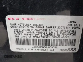 2012 Mitsubishi Lancer GT with VIN JA32U8FW3CU009052, listed as a IAAI auction lot 42337015 with 109,130 mi miles and . Bid and sale history available at DreamBid. Image 9.