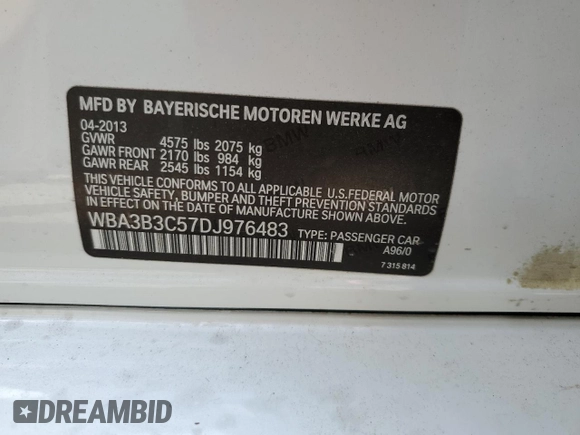 2013 BMW 3 Series 328i xDrive with VIN WBA3B3C57DJ976483, listed as a Copart auction lot 51186945 with 95,229 mi miles and Salvage Title. Bid and sale history available at carsss.com. Image 15.