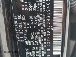2021 Kia Telluride EX z VIN 5XYP3DHC8MG194059, wystawiony jako Copart lot #50701015 z przebiegiem 73 449 mil mil oraz Szkoda całkowita • Salvage title. Historia ofert i sprzedaży dostępna na DreamBid. Obrazek 14.