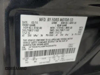 2015 Ford F-150 XL with VIN 1FTEW1CG0FKD03070, listed as a Copart auction lot 52990475 with 102,844 mi miles and Salvage title. Bid and sale history available at DreamBid. Image 12.