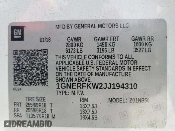 2018 Chevrolet Traverse LS with VIN 1GNERFKW2JJ194310, listed as a Copart auction lot 68701054 with 69,990 mi miles and Salvage Title. Bid and sale history available at carsss.com. Image 15.