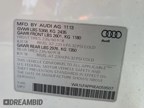 2014 Audi Q5 Premium Plus with VIN WA1LFAFP6EA059507, listed as a Copart auction lot 64691875 with 111,390 mi miles and Clean title. Bid and sale history available at DreamBid. Image 13.