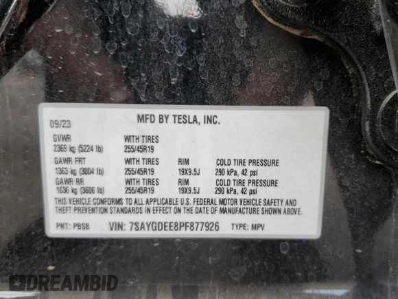 2023 Tesla Model Y Long Range with VIN 7SAYGDEE8PF877926, listed as a Copart auction lot 44342645 with 41,408 mi miles and Salvage Title. Bid and sale history available at DreamBid. Image 15.