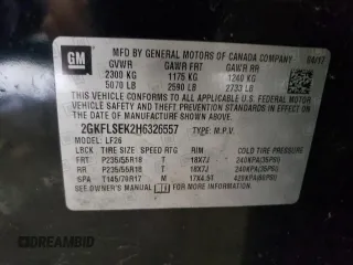 2017 GMC Terrain SLE with VIN 2GKFLSEK2H6326557, listed as a Copart auction lot 88942335 with 194,974 mi miles and Salvage Title. Bid and sale history available at carsss.com. Image 12.
