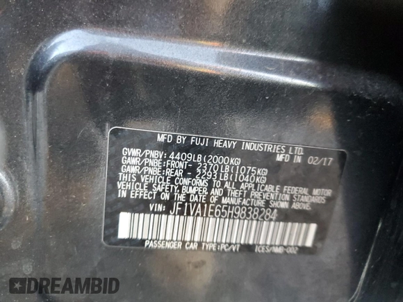 2017 Subaru WRX Premium with VIN JF1VA1E65H9838284, listed as a Copart auction lot 43243415 with 103,822 mi miles and Salvage Title. Bid and sale history available at carsss.com. Image 12.
