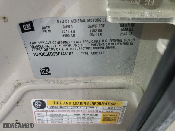 2011 Buick LaCrosse CXL with VIN 1G4GC5ED5BF145707, listed as a Copart auction lot 46046195 with 179,171 mi miles and Salvage Title. Bid and sale history available at carsss.com. Image 13.