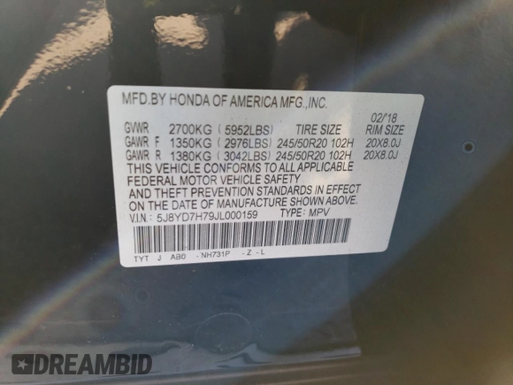 2018 Acura MDX Sport Hybrid w/Advance Pkg with VIN 5J8YD7H79JL000159, listed as a Copart auction lot 38217033 with 0 mi miles. Bid and sale history available at carsss.com. Image 13.