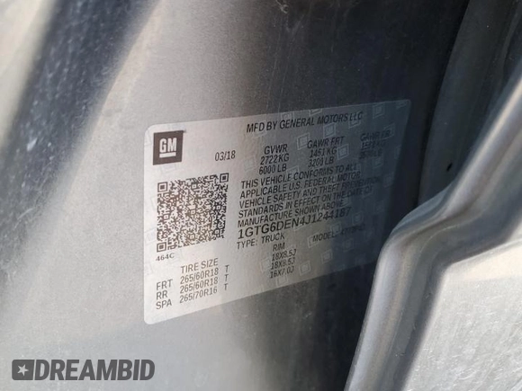 2018 GMC Canyon 4WD SLT z VIN 1GTG6DEN4J1244187, wystawiony jako Copart lot #89218245 z przebiegiem 105 991 mil mil oraz Szkoda całkowita • Salvage title. Historia ofert i sprzedaży dostępna na DreamBid. Obrazek 14.