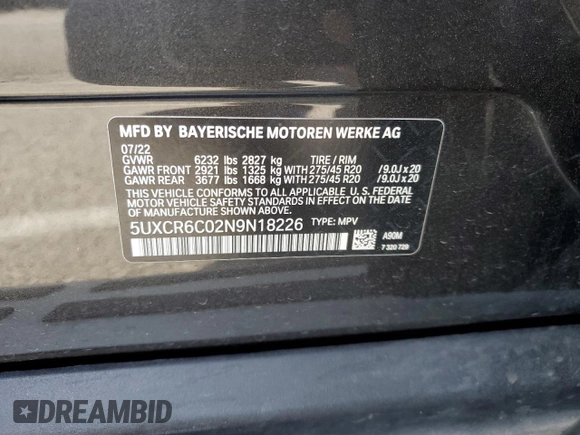 2022 BMW X5 xDrive40i with VIN 5UXCR6C02N9N18226, listed as a Copart auction lot 50031523 with 13,907 mi miles. Bid and sale history available at carsss.com. Image 13.