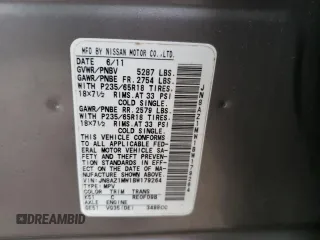 2011 Nissan Murano S с VIN JN8AZ1MW1BW179264, выставлен на аукционе Copart как лот 59979635 с пробегом 122 685 миль миль и Списание • Salvage title. История ставок и продаж доступна на DreamBid. Изображение 12.