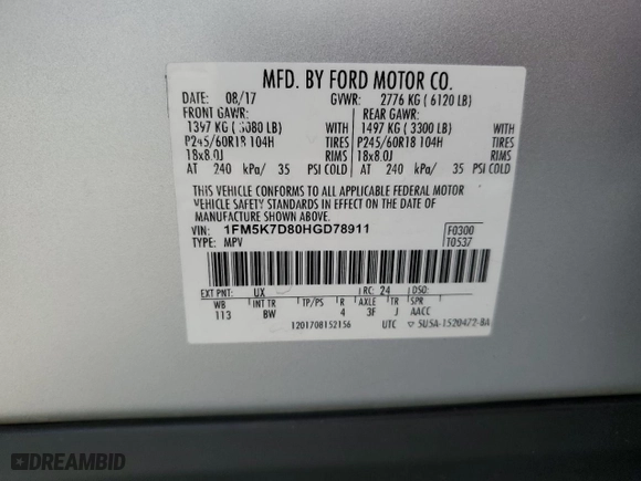 2017 Ford Explorer XLT with VIN 1FM5K7D80HGD78911, listed as a Copart auction lot 49745335 with 134,461 mi miles and Salvage Title. Bid and sale history available at carsss.com. Image 15.