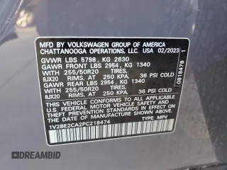 2023 Volkswagen Atlas SEL with VIN 1V2BE2CA2PC218474, listed as a Copart auction lot 74577874 with Not provided miles and Non repairable. Bid and sale history available at DreamBid. Image 14.