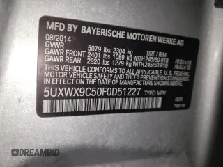 2015 BMW X3 xDrive28i with VIN 5UXWX9C50F0D51227, listed as a Copart auction lot 44047025 with 192,512 mi miles and Clean Title. Bid and sale history available at DreamBid. Image 13.