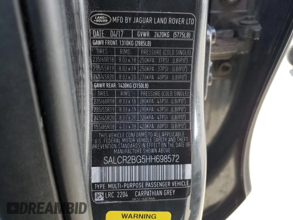 2017 Land Rover Discovery Sport HSE with VIN SALCR2BG5HH698572, listed as a Copart auction lot 49172275 with 77,000 mi miles and Salvage Title. Bid and sale history available at carsss.com. Image 14.