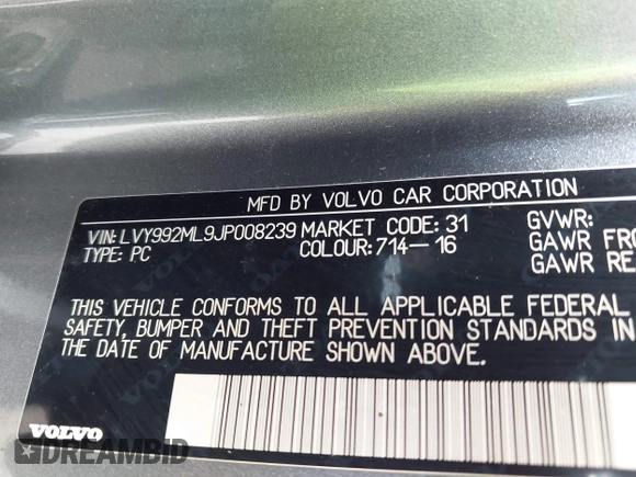 2018 Volvo S90 Inscription с VIN LVY992ML9JP008239, выставлен на аукционе IAAI как лот 42452758 с пробегом Не указан миль и . История ставок и продаж доступна на DreamBid. Изображение 9.