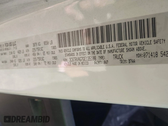 2016 Ram ProMaster Cargo with VIN 3C6TRVAG7GE135108, listed as a IAAI auction lot 41251262 with 108,025 mi miles and . Bid and sale history available at DreamBid. Image 9.
