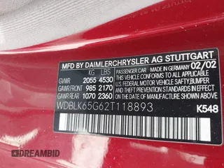 2002 Mercedes-Benz CLK 320/430 z VIN WDBLK65G62T118893, wystawiony jako IAAI lot #42300653 z przebiegiem 93 823 mil mil oraz . Historia ofert i sprzedaży dostępna na DreamBid. Obrazek 9.