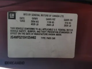 2004 Buick Regal GS with VIN 2G4WF521X41254462, listed as a Copart auction lot 81138414 with 86,563 mi miles and Non Repairable. Bid and sale history available at carsss.com. Image 12.
