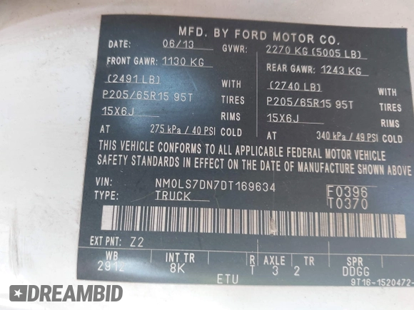2013 Ford Transit Connect XLT with VIN NM0LS7DN7DT169634, listed as a IAAI auction lot 42268867 with 89,237 mi miles and . Bid and sale history available at DreamBid. Image 9.