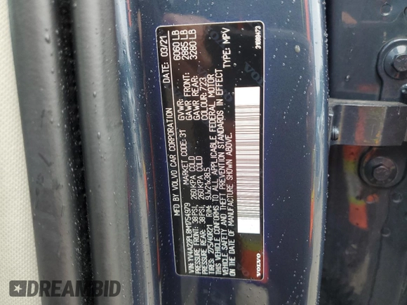 2021 Volvo XC90 Inscription z VIN YV4A22PL8M1754979, wystawiony jako Copart lot #60352465 z przebiegiem 92 967 mil mil oraz Szkoda całkowita • Salvage title. Historia ofert i sprzedaży dostępna na DreamBid. Obrazek 13.