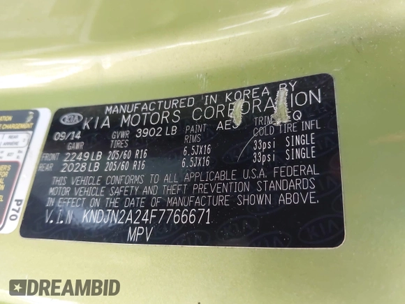2015 Kia Soul z VIN KNDJN2A24F7766671, wystawiony jako IAAI lot #42535823 z przebiegiem 149 591 mil mil oraz . Historia ofert i sprzedaży dostępna na DreamBid. Obrazek 9.