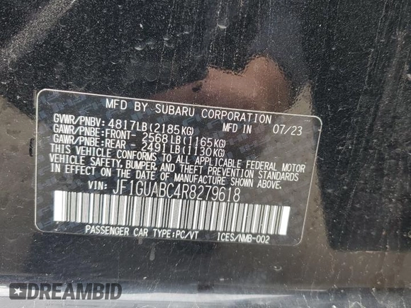 2024 Subaru Impreza with VIN JF1GUABC4R8279618, listed as a Copart auction lot 53893225 with 24,298 mi miles and Salvage Title. Bid and sale history available at carsss.com. Image 12.
