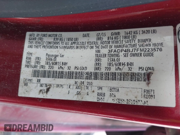 2015 Ford Fiesta SE с VIN 3FADP4BJ7FM223576, выставлен на аукционе IAAI как лот 41505260 с пробегом 127 778 миль миль и . История ставок и продаж доступна на DreamBid. Изображение 9.