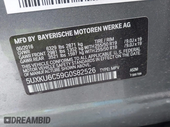 2016 BMW X6 xDrive50i with VIN 5UXKU6C59G0S82526, listed as a IAAI auction lot 41786622 with 110,796 mi miles and . Bid and sale history available at DreamBid. Image 9.