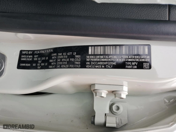2017 Jeep Renegade Altitude with VIN ZACCJABB3HPG28946, listed as a Copart auction lot 47822635 with 0 mi miles and Salvage Title. Bid and sale history available at carsss.com. Image 13.