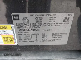 2013 GMC Acadia SLE with VIN 1GKKRPKD1DJ269491, listed as a IAAI auction lot 41994527 with 169,710 mi miles and . Bid and sale history available at DreamBid. Image 9.