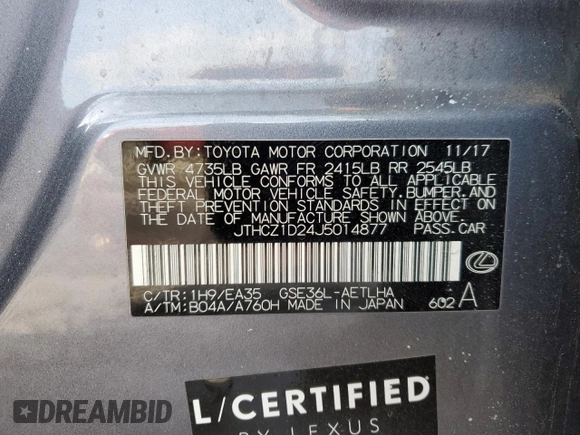 2018 Lexus IS 350 z VIN JTHCZ1D24J5014877, wystawiony jako Copart lot #45691135 z przebiegiem 44 993 mil mil oraz Szkody całkowita. Historia ofert i sprzedaży dostępna na DreamBid. Obrazek 13.