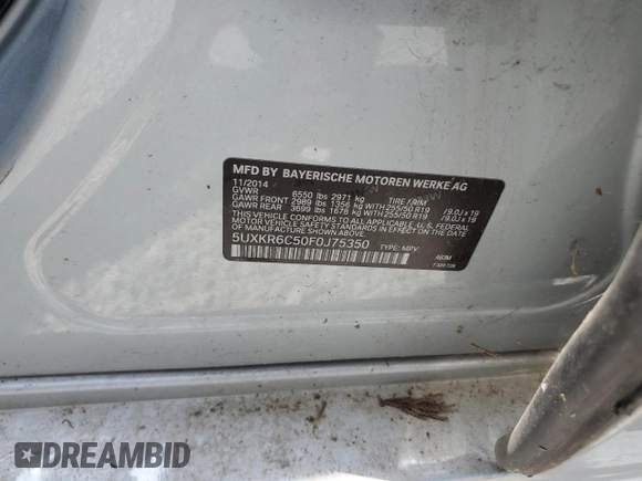 2015 BMW X5 xDrive50i z VIN 5UXKR6C50F0J75350, wystawiony jako Copart lot #55146105 z przebiegiem Nie podano mil oraz Szkoda całkowita • Salvage title. Historia ofert i sprzedaży dostępna na DreamBid. Obrazek 14.