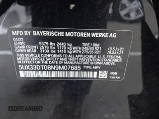 2022 BMW X4 xDrive30i с VIN 5UX33DT08N9M07685, выставлен на аукционе IAAI как лот 42570893 с пробегом 32 920 миль миль и . История ставок и продаж доступна на DreamBid. Изображение 9.