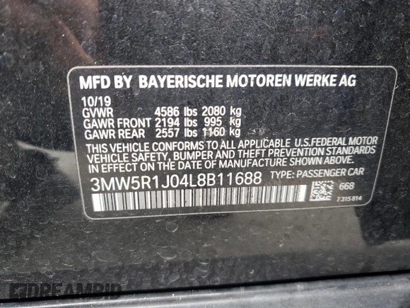 2020 BMW 3 Series 330i z VIN 3MW5R1J04L8B11688, wystawiony jako Copart lot #55355505 z przebiegiem 87 498 mil mil oraz Szkoda całkowita • Salvage title. Historia ofert i sprzedaży dostępna na DreamBid. Obrazek 12.