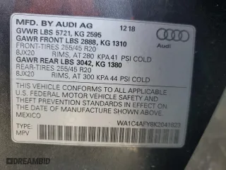 2019 Audi SQ5 Prestige with VIN WA1C4AFY8K2041823, listed as a Copart auction lot 72971184 with 42,281 mi miles and Salvage Title. Bid and sale history available at carsss.com. Image 12.