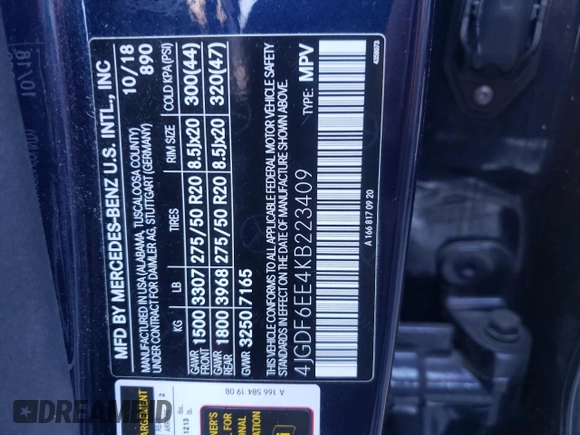 2019 Mercedes-Benz GLS with VIN 4JGDF6EE4KB223409, listed as a Copart auction lot 61365792 with 28,551 mi miles. Bid and sale history available at carsss.com. Image 10.